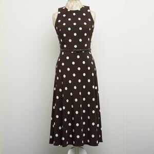 Ralph Lauren Classic Polka Dot Dress, Size 8, Dark Brown with White